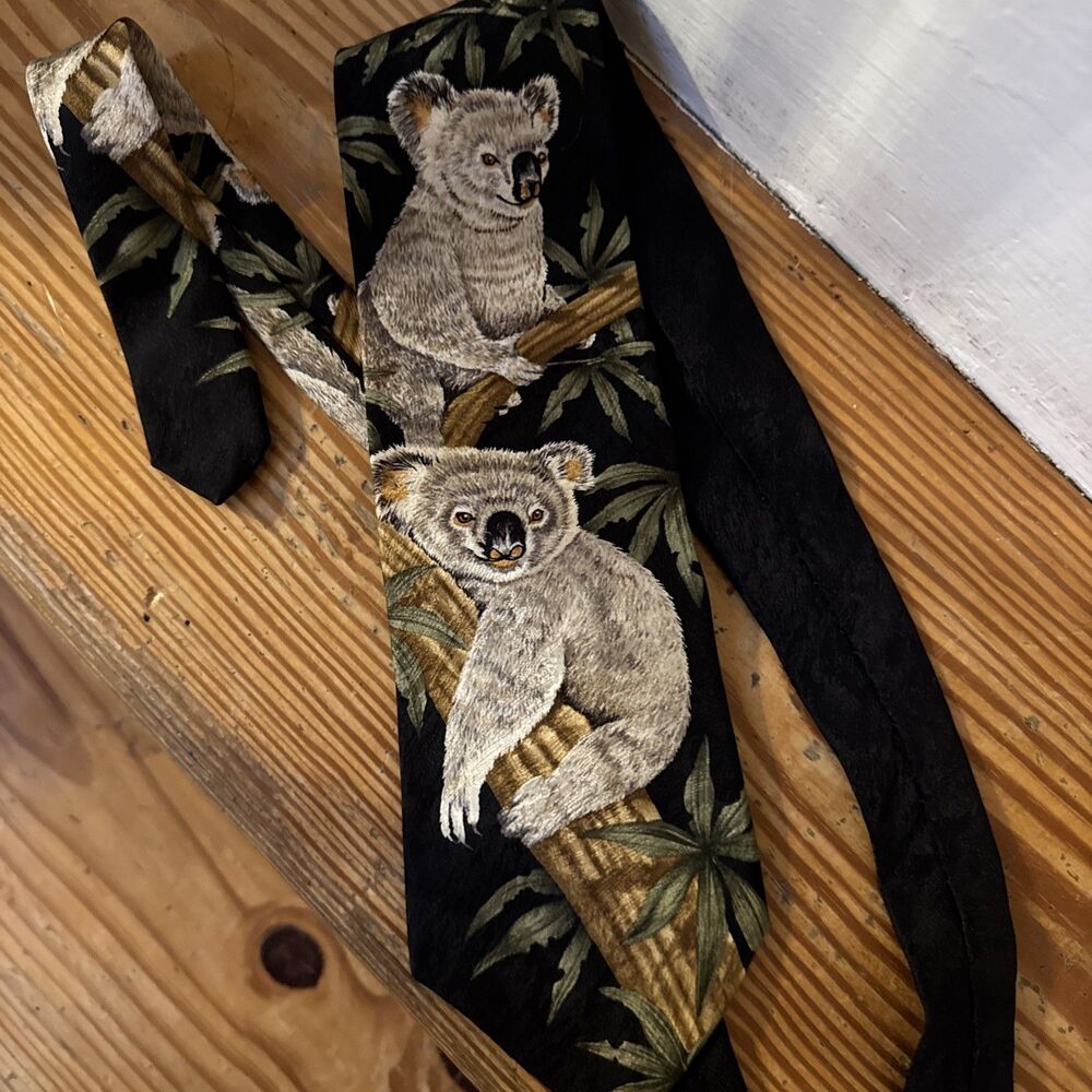 Endangered Species Tie Cool Koalas 1998 Marc Dennis 100% Silk Vtg Vintage Retro